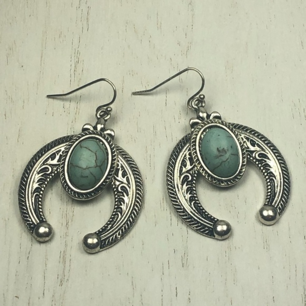 Charming Charlie Faux Turquoise Horseshoe Earrings